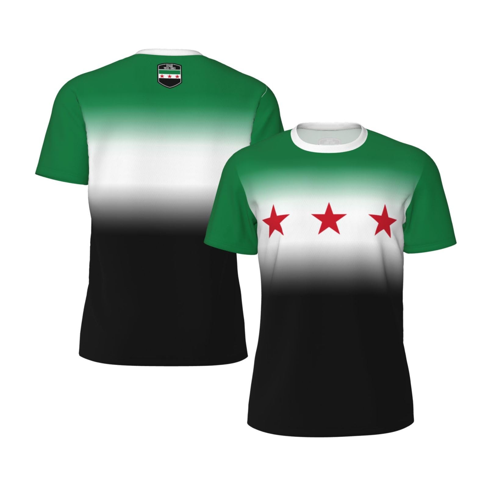 DABOYOZHZH Jersey Mesh T-Shirt Syria Flag 1932-1963 Gradient Color 3D Print for Running Cycling Soccer Fitness Sports