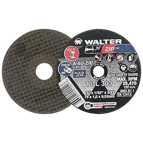 Walter 11L303 3X1/32X3/8 Zip Steel And Stainless Contaminant Free Cut-Off Wheels Type 1 Grit A60, 25 Pack #TOP30