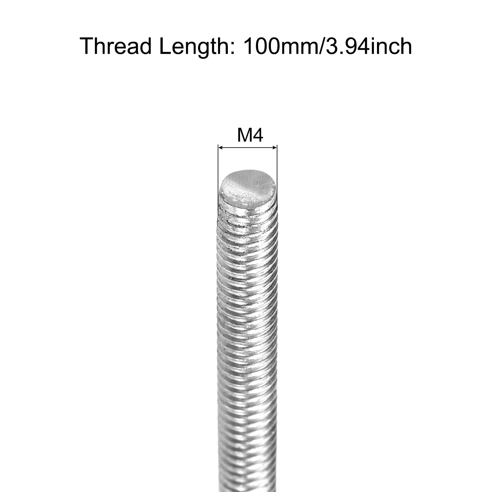 QUARKZMAN 20 Stück Gewindestange M4 x 100mm Vollgewindestangen 0.7mm Gewindesteigung 304 Edelstahl Gewindestifte Rechtsgewinde Gewindestab Stiftschrauben für Möbel Maschinenmontage