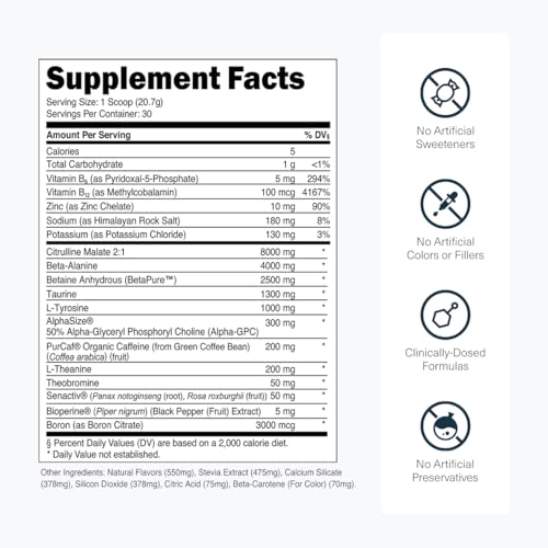 Transparent Labs Bulk Pre Workout Powder - Naturally Sweetened Preworkout for Men & Women, Pre Work Out for Muscle Building & Strength w/Beta Alanine & BetaPure - 30 Servings, Peach Mango