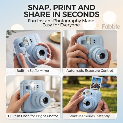 Image of FUJIFILM INSTAX MINI 13 Instant Film Camera Frost Blue Bundle with Caiul Groovy Case, INSTAX Mini Twin Pack Film 20 Exposures, Automatic Exposure, Close-Up Mode, Selfie Mirror