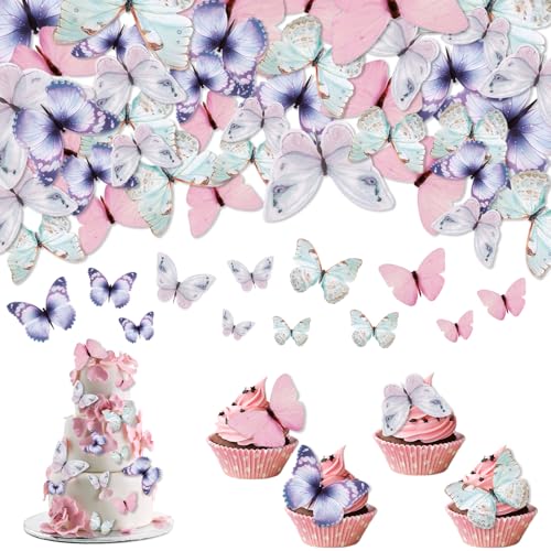 GWAWG 40 adornos de mariposa para tartas para niñas y mujeres, personalizables, 3D, múltiples colores, decoración de cupcakes de mariposa, temática de hadas, decoración de pasteles para adultos, niños