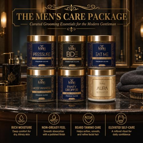 Image of KXNG Cosmetics Men's Skin Care Essentials Pack | Body & Beard Butters with Travel-Size Hand Sanitizer for Men | Daily Moisturizing & Hygiene Care Set | Ideal for Hands, Feet & All Skin Types