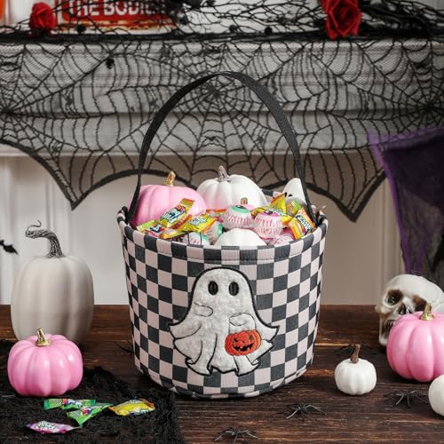 Halloween-Eimer, Trick-or-Treat-Korb für Kinder Mädchen Jungen, Halloween-Süßigkeiteneimer Geschenkekorb Canvas Kürbiseimer Grusel-Boo-Körbe Süßigkeitstaschen Kürbiskörbe für Partydeko, Schwarz