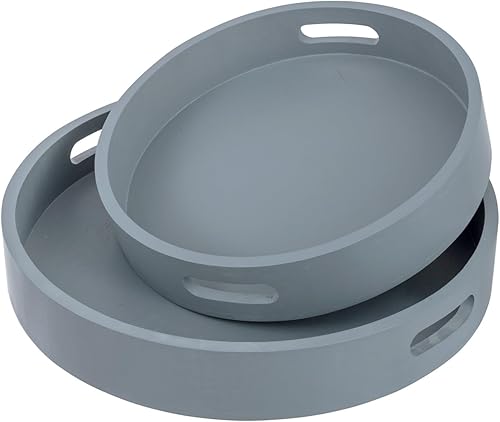MyGift Bandejas decorativas redondas de madera gris carbón rústica, bandejas de servir anidables de 16 y 12 pulgadas, juego de 2