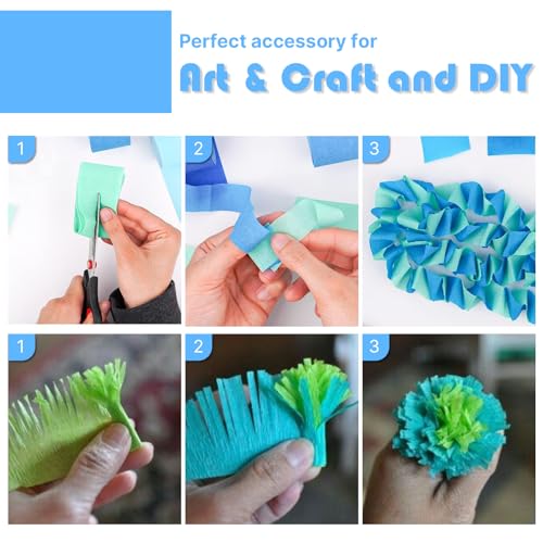 Image of PartyWoo Light Blue Crepe Paper Streamers 8pcs 656ft Pack of Slate Blue Beige White Green Crepe Paper Streamers for Birthday Gender Reveal Baby Shower Mermaid Under The Sea Party Decorations