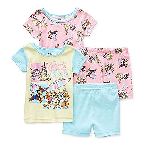 Nickelodeon Girls' Toddler Paw Patrol Four-Piece Cotton Pajama Short Set
