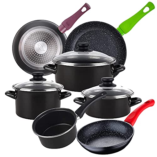 Magefesa Bateria De Cocina 7 Piezas Magefesa Kenia De Acero Vitrificado Con Juego De Sartenes (20/24/28 Cm) Jolie En Aluminio Forjado