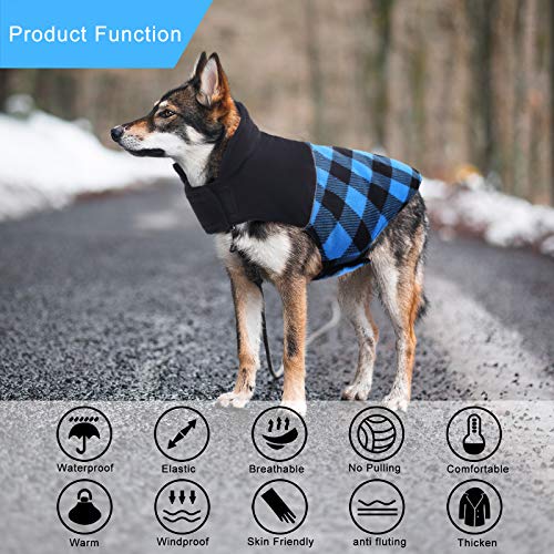 Asenku Dog Plaid Coat Dog Reversible Winter Jacket Waterproof Windproof Cold Weather Pet Vest Dog Clothes Apparel For Small Medium Large Dogs, Blue, Xxxl #TOP3