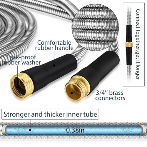 Garden-Hose-Metal-Water-Hose-50FT-Heavy-Duty-Hose-with-8-Function-Hose-Nozzle-for-Yard-Lawn-Rust-proof-Anti-puncture-Kink-Free-Lightweight-Durable-Outdoor-Stainless-Steel-Garden-Hose
