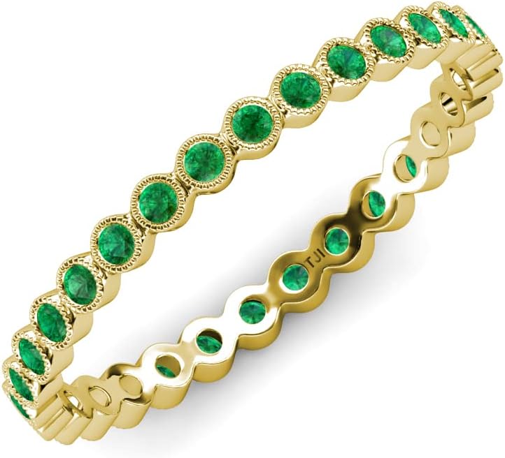 TriJewels Created Emerald Bezel Set Milgrain women Eternity Ring Stackable 5/8 ctw 14K Gold