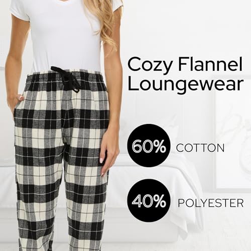 Pajama Bottoms for Women - 3 Pack Cotton Blend Flannel Plaid Lounge Pants, Comfortable PJ Pants3