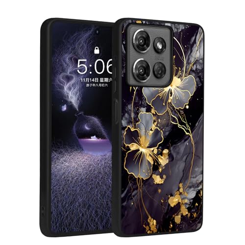 YOVIAKK for Moto G Power 5G 2025 Case,Cute Flower Slim Fit [Glow in The Dark] Hybrid Hard PC Soft TPU Shockproof Drop Protective,Aesthetic Phone Case for Motorola G Power 5G 2025丨Black Gold Marble - image 1
