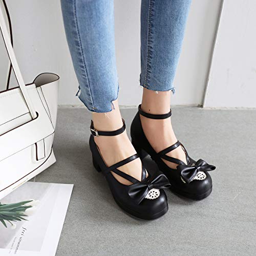 JOEupin Sweet Bow Lace Princess Lolita Shoes Lace-up High Heel Buckle Strap Thick Platform Pumps3