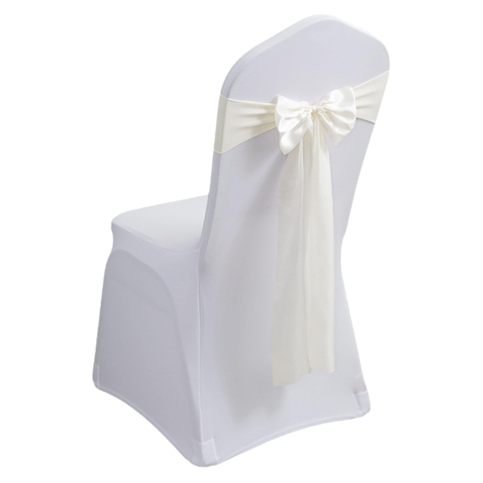 Stretch Chair Sashes, Chair Bows No Need Tied, Polyester Chair Bands, Sashes for Chair Covers for Hotel Wedding Reception Birthday Party Ceremony Decor(Beige,50PCS)