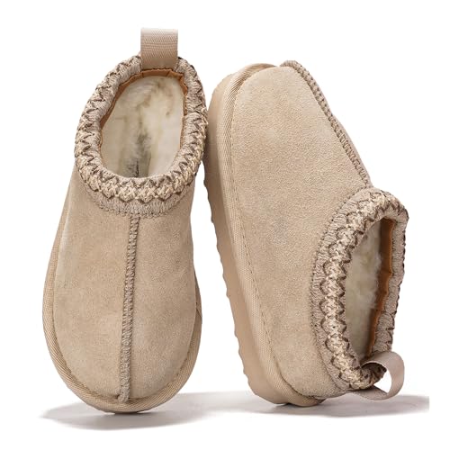 Project Cloud 100% Genuine Leather & Australian Shearling Slippers for Kids - Memory Foam Fuzzy & Non-Slip Fluffy Slippers Girls Footwear & Boys Footwear Kids Unisex Shoe (DreamWarm SANSUE 12C)