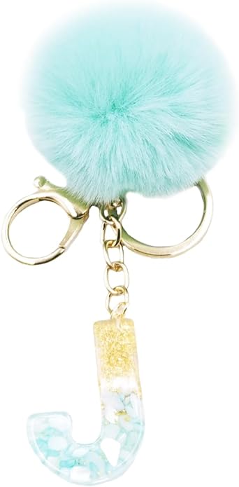jtkdxqs Letter A-Z Keychain Crystal Green with ball Pom pom Key Ring for Women
