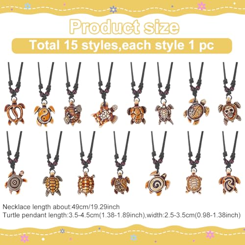 ANATTASOUL Yin Yang Turtle Necklace 15 Pcs Adjustable Sea Turtle Skull Necklace Ocean Resin Antique Jewelry with Evil Eye Pattern for Women Anniversary Party Birthday Gifts Goldenrod2