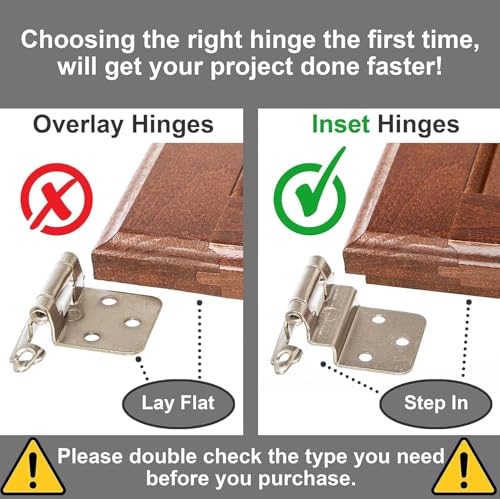 DecoBasics 3/8" Inset Cabinet Hinges Brushed Nickel (30 Pair -60 Pcs) Offset Self Closing Cabinet Hinges for Kitchen Cabinets Satin Nickel w/Silicon Bumpers & Upgraded Screws by DecoBasics - Image 4
