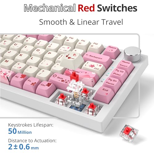 Image of Fogruaden Wired 75% Percent Mechanical Keyboard, RGB Backlit 75 Percent Gaming Keyboard, Gasket Mount TKL Mechanical Keyboard,Hot Swappable Red Switch, NKRO Compact Pink Keyboard with Volume Knob