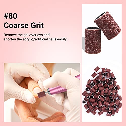 Image of MelodySusie 100 Pcs Nail Drill Bits Sanding Bands for Nail Drill 80 Coarse Grit Nail File Sanding Bands for Acrylic Nails Gel Manicures and Pedicure