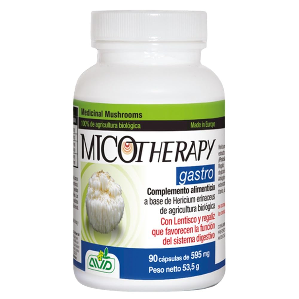 MICOTHERAPY Gastro Melena de León 90 Cápsulas de 595mg para la Salud Gastrointestinal sin Glúten. Extracto de Lions Mane (Hericium Erinaceus) para la Acidez, Reflujo, Úlcera, Inflamación y Digestión