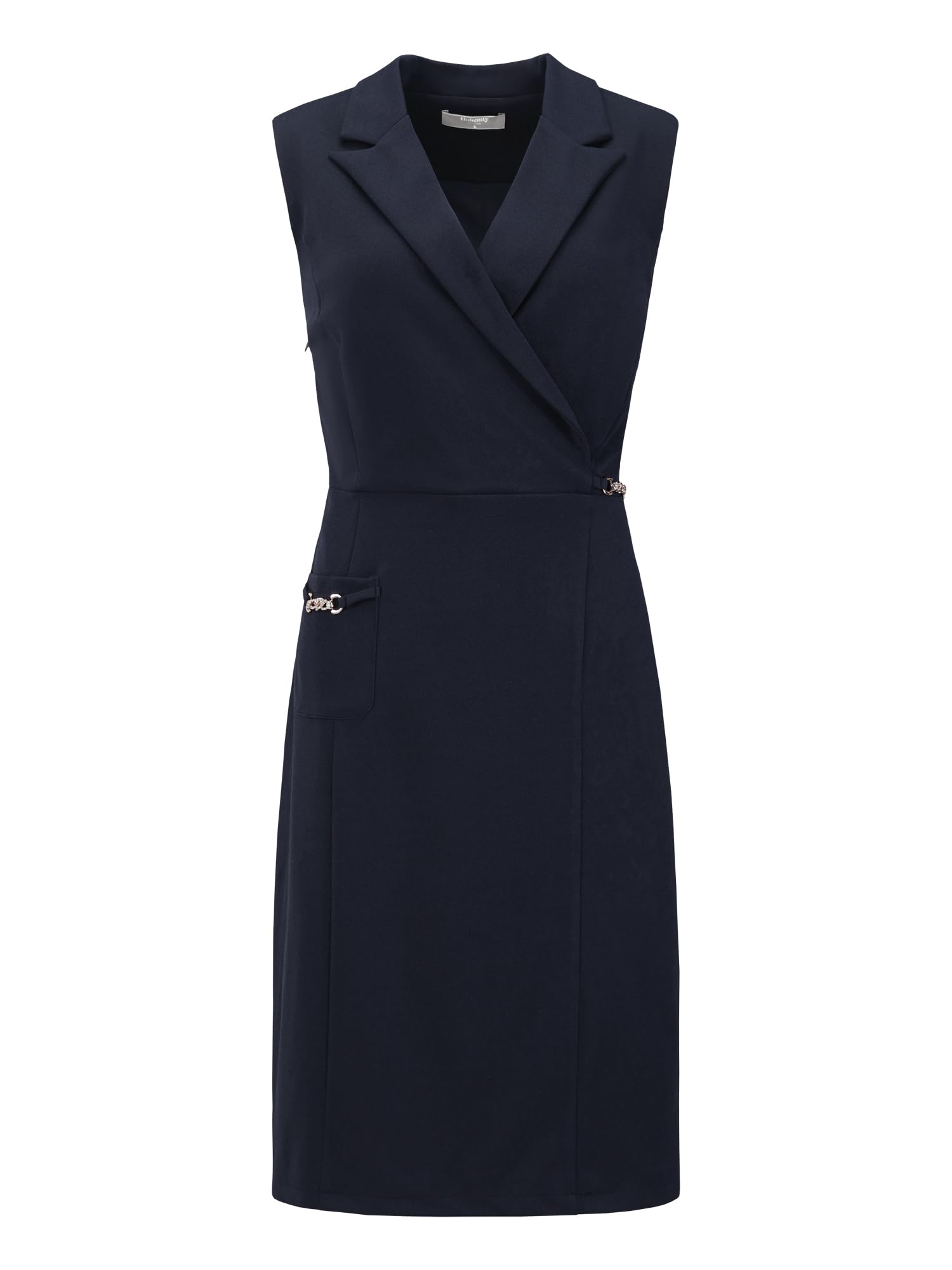 Womens Sleeveless Pencil Dress Notched Lapel Faux Wrap 2025 Formal Business Work Dresses