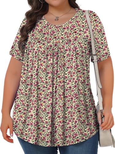 Image of Tencede Womens Plus Size Tops Tunic Short Sleeve Crew Neck Shirts Casual Soft Blouse 1X-5X