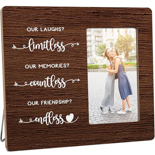HODODAN Bestie Picture Frame Gifts for Women, Ours Laughs Limitless Our Memories Countless Our Friendship Endless Wooden Picture Frames, 4x6 inch Photo