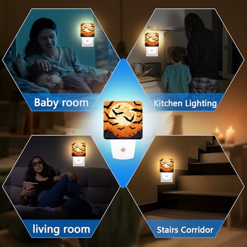 Image of Bat Night Light,Halloween Moon Nightlight Plug into Wall,LED Lamp,Suitable for Bedrooms,Kitchens,Toilets,Etc.Auto Sensor Dusk to Dawn,Energy-Saving