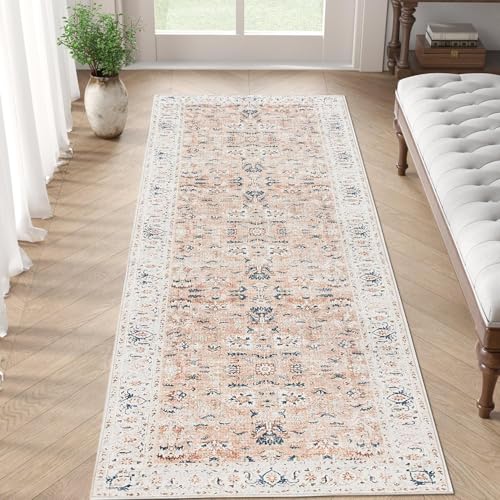 jinchan Runner Rug 2x6 - Hallway Rug Kitchen Washable Runner Vintage Floral Boho Lightweight Thin Non-Slip Retro Distressed Carpet for Entryway Bathro