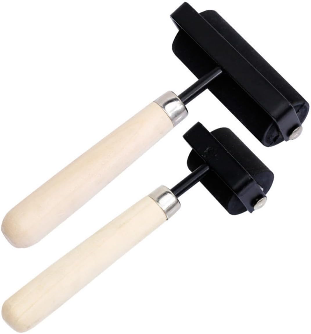 Rubber Roller for Printing and Stamping 2pcs with Solid Wooden Handle