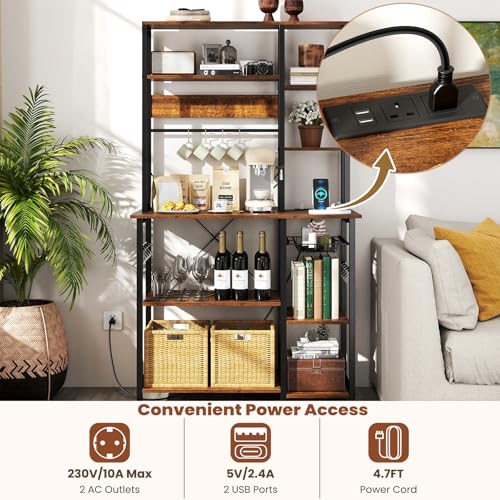 KOMFOTTEU Estantería de Cocina de 9 Niveles, Soporte para Microondas de Madera con Marco de Metal, Estante de Panadería con Cesta y Ganchos, Mueble Auxiliar para Comedor, Salón, 99 x 40 x 170 cm - imagen 4