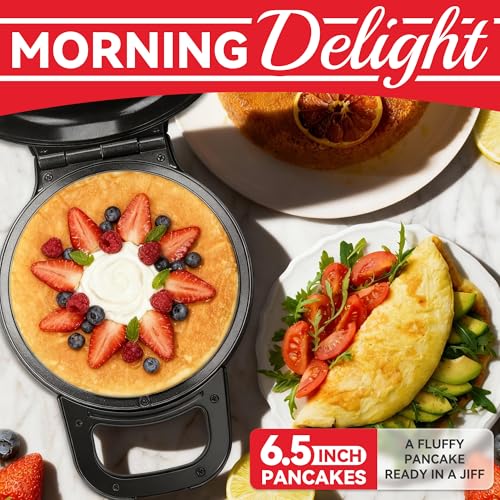 SugarWhisk Flip Pancake Maker Machine, Ceramic Coated Pancake Pan for 6.5 Inch Pancakes, Omelette, Crepe & Quesadilla, Frittata, Double Sided Omelette Pan Nonstick, Graphite by SugarWhisk - Image 3