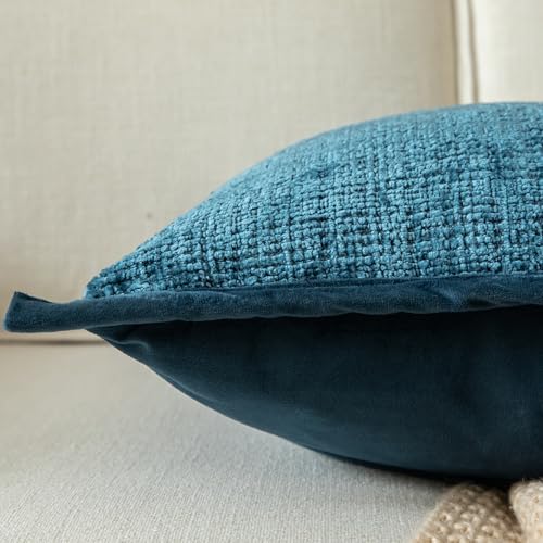 Yaertun Pack of 2 Chenille Textured Decorative Throw Pillow Covers Accent Solid Cushion Cover Soft Cozy Pillow Case with Velvet Back for Couch Sofa Bed Living Room 24x24 Inch Blue by Yaertun - Used condition - Image 5