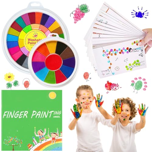 ARONRAVE 48 Fingermalerei Kit Kinder Fingermalfarben Farben Finger Farben Kit Abwaschbares Fingermalset DIY Malset Finger Stempelkissen Stempel Mit Malbuch Fingerfarben Kinder Ideal für Kreativen
