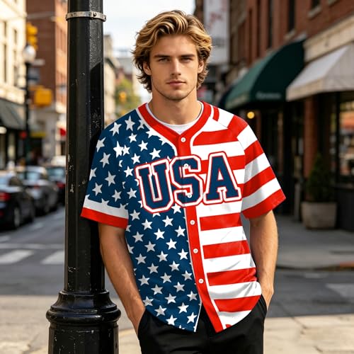 Men American Flag Baseball Jersey 250th Anniversary USA Patriotic Shirt 4th of July Button Down Tops miniatura 6
