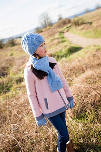 Kids Criss Cross Knit Winter Hat with Bow, Scarf and Glove Set for Girls4