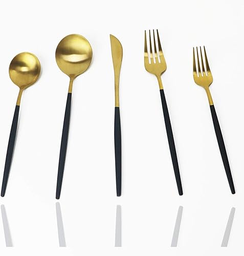 Miniatura 6 de JASHII - Juego de cubiertos iridiscentes arcoíris de acero inoxidable con acabado mate, incluye tenedores, cuchara, cuchillo, cubiertos para 4,