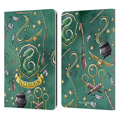 Head Case Designs Officially Licensed Harry Potter Slytherin Pattern Deathly Hallows XIII Leather Wallet Case Compatible with Kindle Paperwhite 1/2 / 3