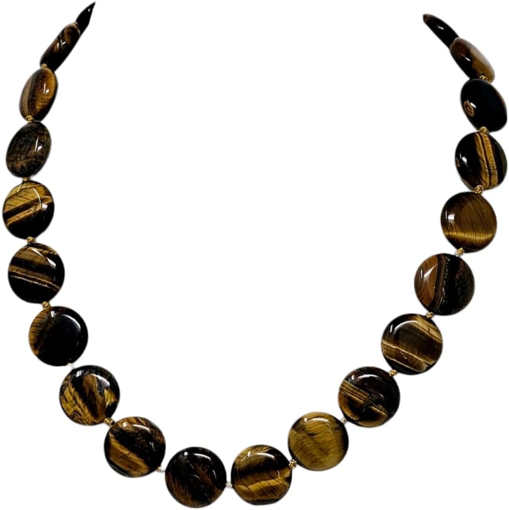 Handmade Beaded Necklace for Women and Girls | 16mm Round Disc Shape Beads Natural Gemstones Healing Crystal Jewellery Necklace