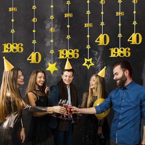 Image of Eucutur Gold 40th Birthday Decorations for Men Women, Pre-Strung Glitter Twinkle Number 40 Years Old Vintage 1986 Hanging Streamer Banner Party Supplies, Cheers 40th Birthday Anniversary Decor
