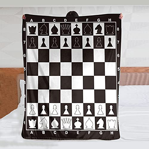 Chess Board Black White Flannel Reversible Sherpa Throw Blanket Fuzzy and Soft...