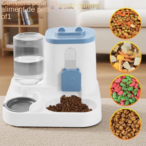 Distributeur Croquettes Chat Automatique 2 en 1 PP 2.2L Distributeur Croquettes Et 0.8L Fontaine A Eau Combo Mangeoire avec Gamelle Grande Capacité pour Friandises Bol pour Chiots Petits Et Moyens - 4
