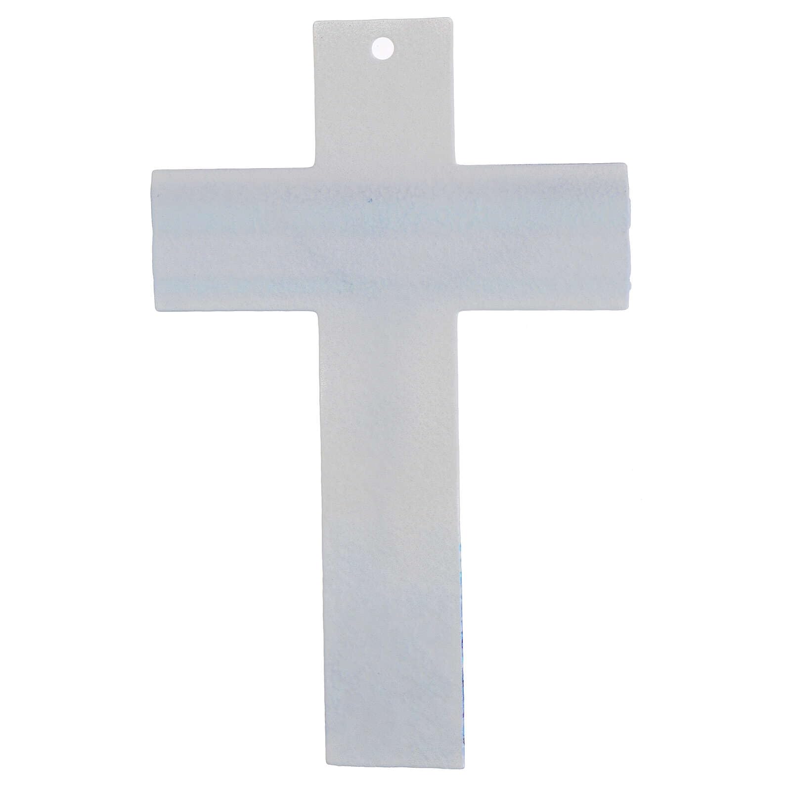 Holyart Crocifissi in vetro e plexiglass: Crocifisso vetro linee blu Murano corpo metallo 34x20 cm