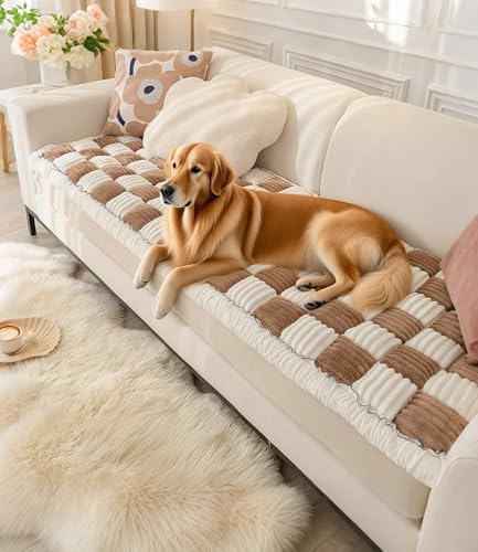 Pet Couch Covers for Sofa, 1.5 in Thick Couch Cover for Dogs Washable, Dog Couch Cover Protector, Non-Slip Bottom, Easy to Clean (Coffee, 27.6X 59 in)