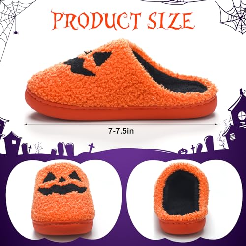 Halloween Pumpkin Slippers for Women Funny Fall Slippers Soft Plush Warm Spooky Slippers for Girls House Winter Shoes Gifts2