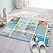 Tapis de bain parfait, Tapis de porte de plancher Tapis Shaggy Theme Summer Beach Theme, anti-glissement Soft Bath Tapis de mer Coquille de mer et sable d'étoile de mer sur le grain de bois bleu, cous
