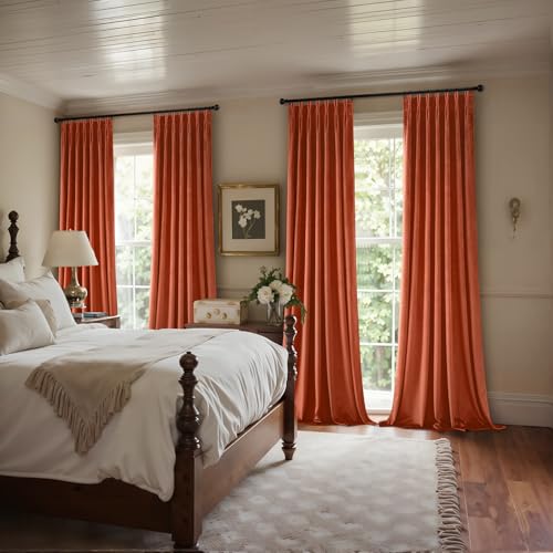 Image of MIULEE Terracotta Velvet Curtains 96 inches Long, Pinch Pleated Blackout Fall Drapes with Hooks, Thermal Insulated Pinch Pleat Panels for Bedroom Living Room, 2 Panels