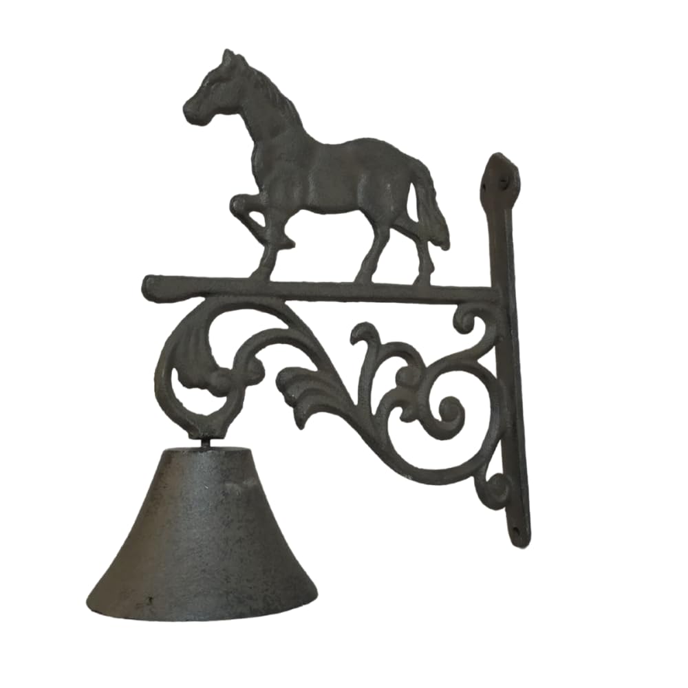 Cloche de jardin de porte ancienne cheval fonte marron 23x26cm